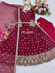 Stylish Fox Georgette Maroon Color Gown