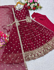 Stylish Fox Georgette Maroon Color Gown