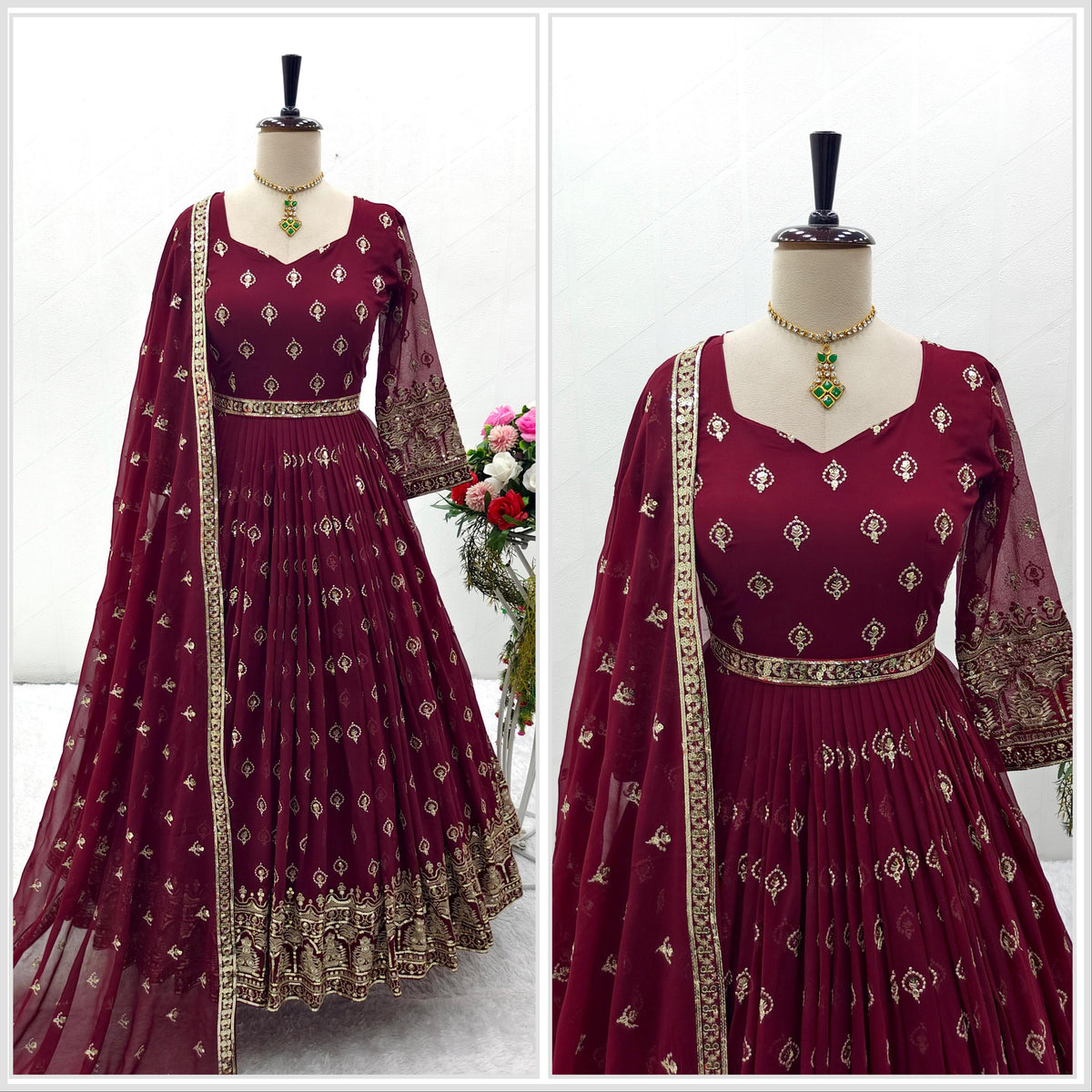 Stylish Fox Georgette Maroon Color Gown