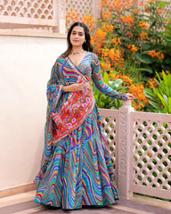 Presenting Digital Printed Sky Blue Color Lehenga Choli