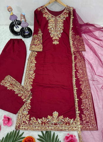 Festive Wear Roman Silk Red Color Palazzo Suit