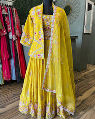 Festive Wear Yellow Color Lehenga Choli With Koti