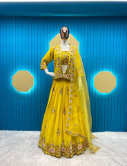 Festive Wear Yellow Color Lehenga Choli With Koti