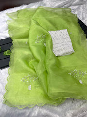 Ravishing Khatli Moti Work Green Organza Silk Saree