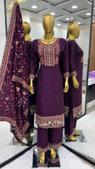 Adorable Chinon Silk Sequence Work Wine Color Salwar Suit