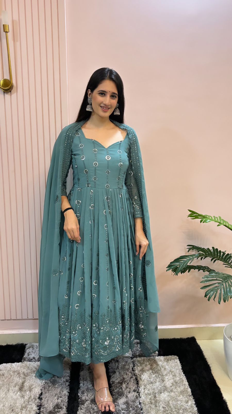 Mesmerizing Georgette Work Blue Color Anarkali Suit