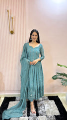 Mesmerizing Georgette Work Blue Color Anarkali Suit