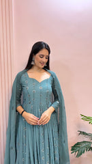 Mesmerizing Georgette Work Blue Color Anarkali Suit