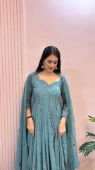 Mesmerizing Georgette Work Blue Color Anarkali Suit