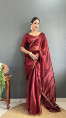 Beautiful Lace Border Maroon Color Ready To wear Saree