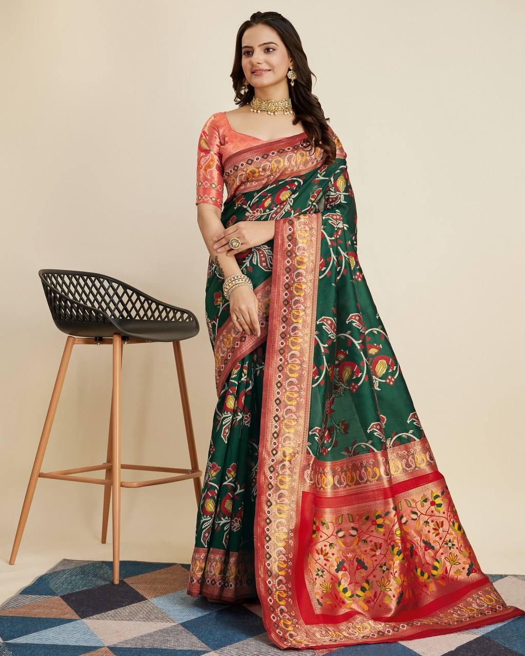 Designer Zari Thread Green Patola Silk Saree