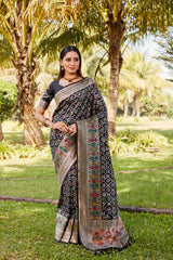 Preferable Gharchola Bandhej Black Color Silk Saree