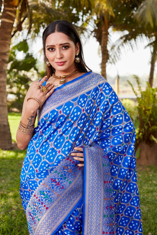 Preferable Gharchola Bandhej Blue Color Silk Saree