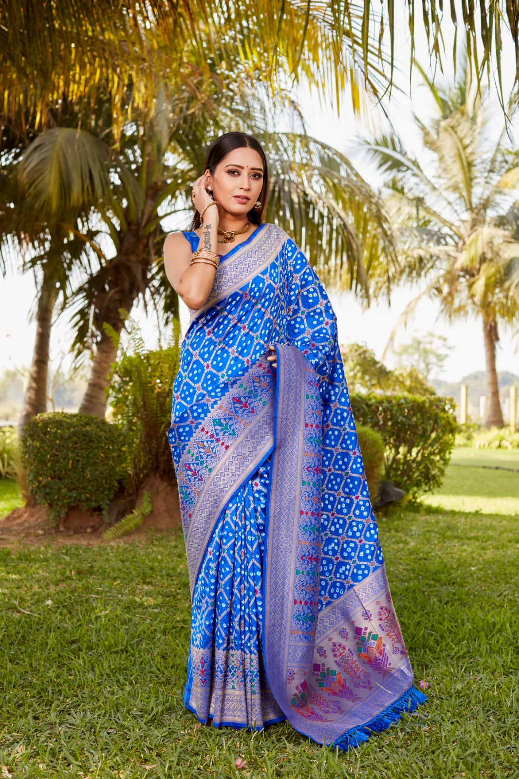 Preferable Gharchola Bandhej Blue Color Silk Saree