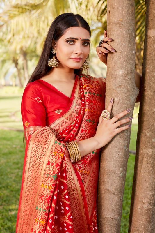 Preferable Gharchola Bandhej Red Color Silk Saree