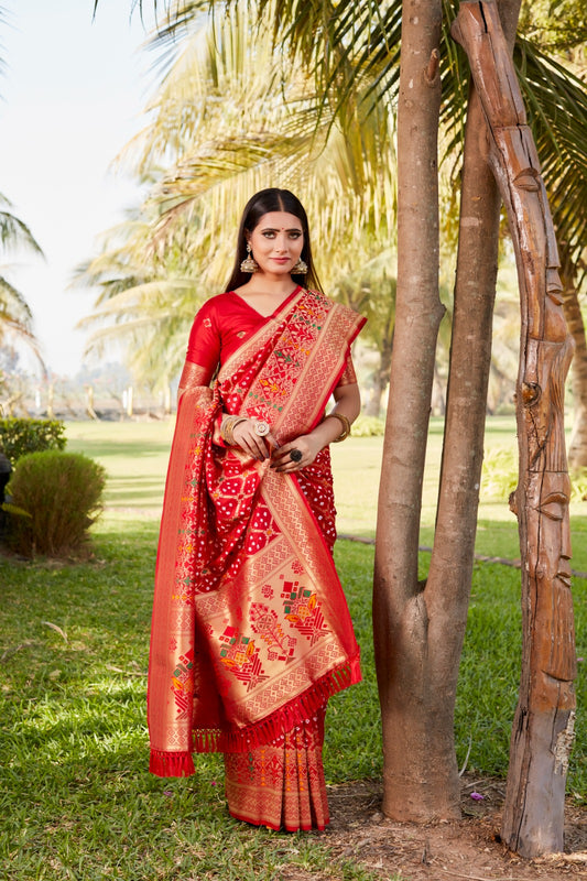 Preferable Gharchola Bandhej Red Color Silk Saree