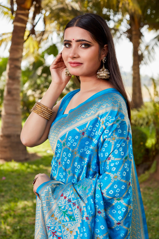 Preferable Gharchola Bandhej Sky Blue Color Silk Saree