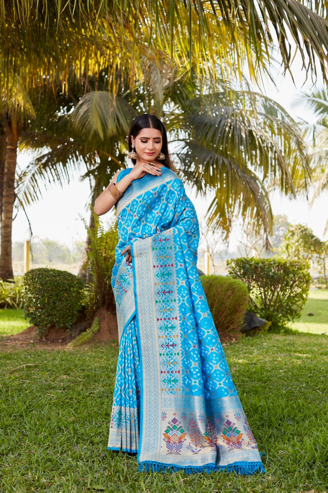 Preferable Gharchola Bandhej Sky Blue Color Silk Saree