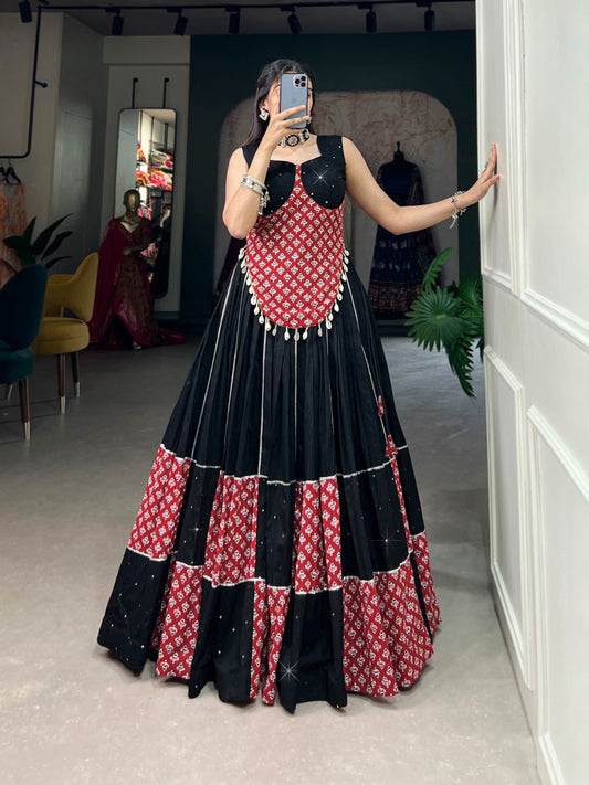 Charming Navratri Black Color Cotton Lehenga With Blouse