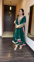 Wonderful Heavy Vichitra Silk Green Color Palazzo Suit