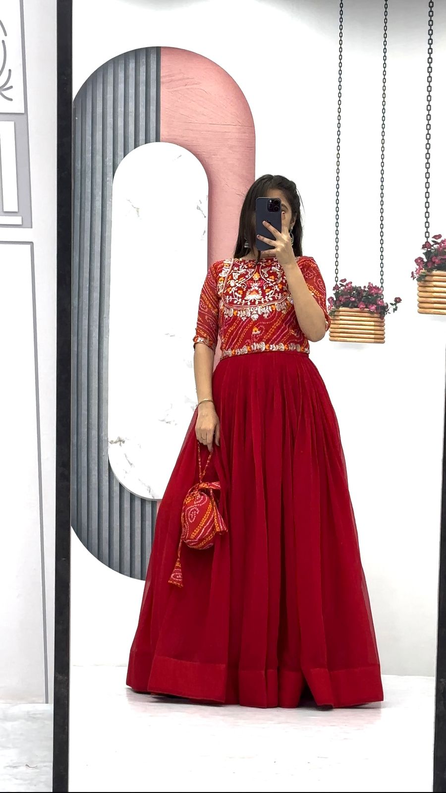 Fantastic Red Color Embroidery Sequence Work Gown