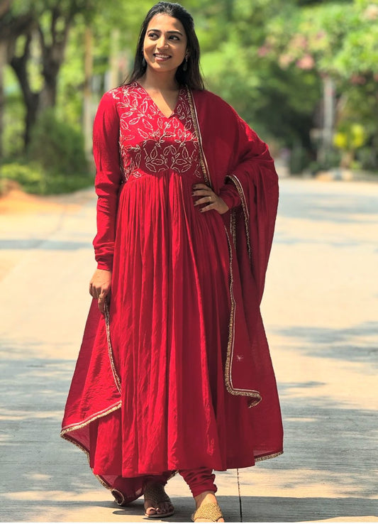 Wonderful Georgette Sequence Work Red Color Anarkali Gown