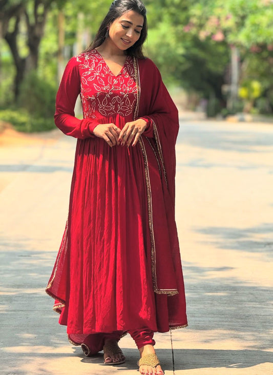 Wonderful Georgette Sequence Work Red Color Anarkali Gown