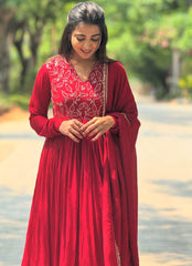 Wonderful Georgette Sequence Work Red Color Anarkali Gown