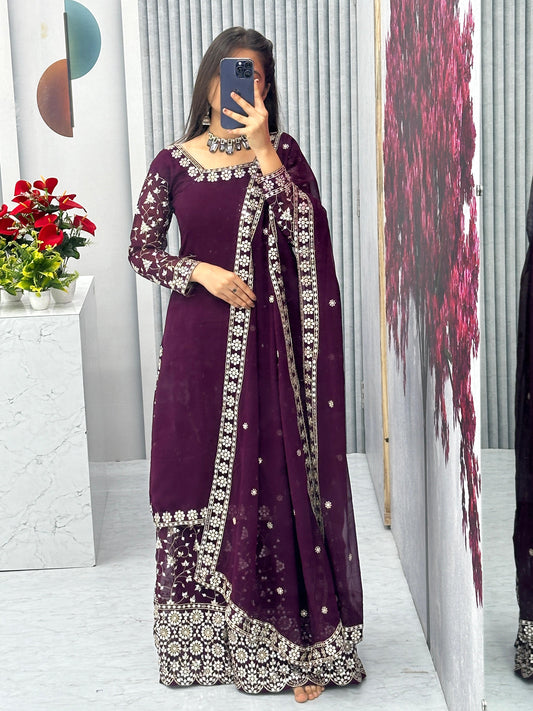 Exotic Wine Color 7 MM Sequence Work Sharara Suit