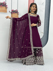 Exotic Wine Color 7 MM Sequence Work Sharara Suit