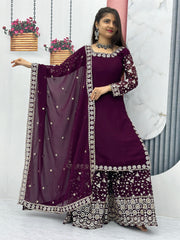 Exotic Wine Color 7 MM Sequence Work Sharara Suit