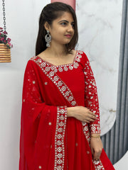 Exotic Red Color 7 MM Sequence Work Sharara Suit