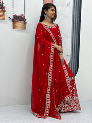 Exotic Red Color 7 MM Sequence Work Sharara Suit