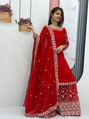 Exotic Red Color 7 MM Sequence Work Sharara Suit