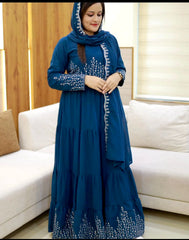 Marvelous Georgette Sequence Work Blue Color Long Gown