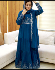 Marvelous Georgette Sequence Work Blue Color Long Gown