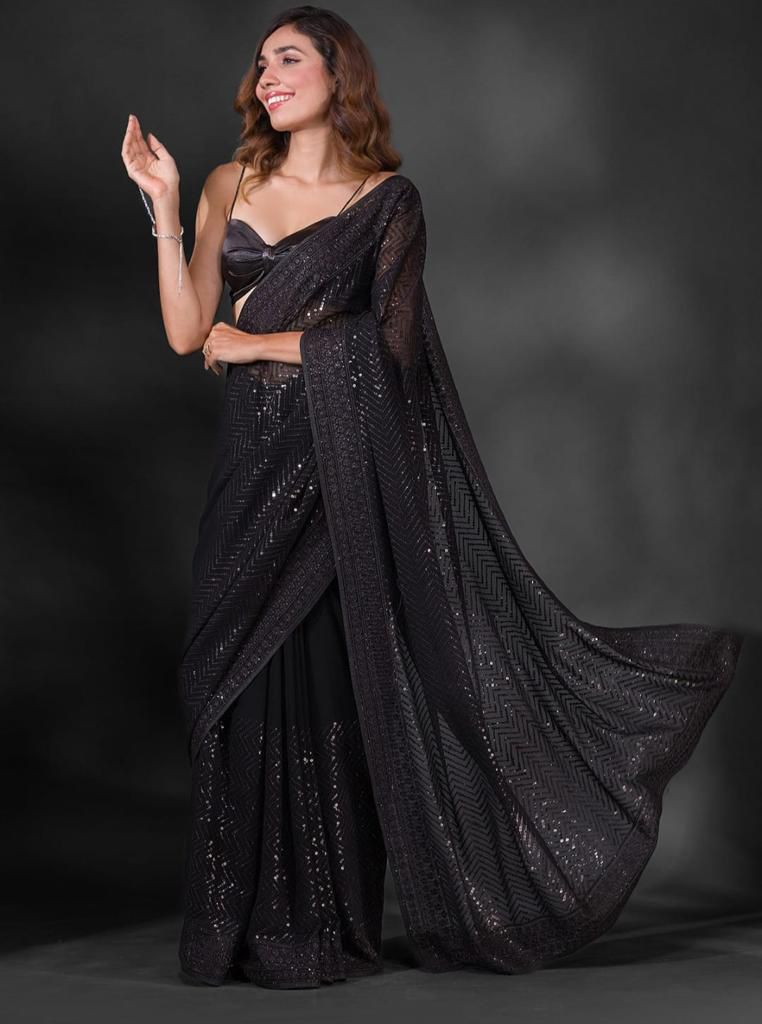 Georgette Black Color Full Sequence Work Saree