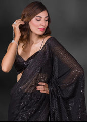 Georgette Black Color Full Sequence Work Saree