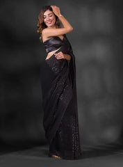 Georgette Black Color Full Sequence Work Saree