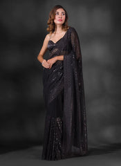 Georgette Black Color Full Sequence Work Saree