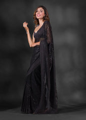 Georgette Black Color Full Sequence Work Saree