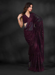 Georgette Wine Color Full Sequence Work Saree