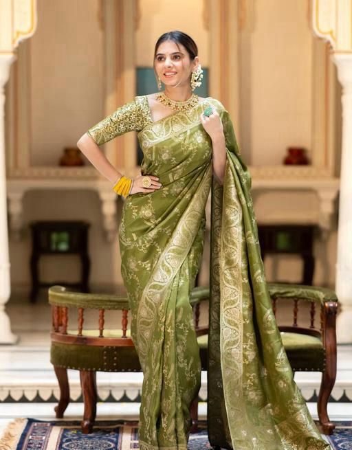 Wedding Wear Banarasi Silk Mehndi Color Saree