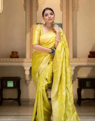 Wedding Wear Banarasi Silk Yellow Color Saree