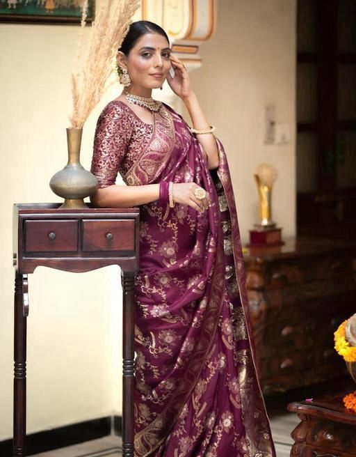 Wedding Wear Banarasi Silk Wine Color Saree