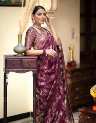 Wedding Wear Banarasi Silk Wine Color Saree