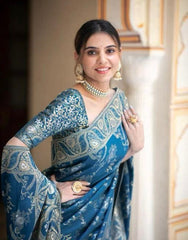 Wedding Wear Banarasi Silk Blue Color Saree