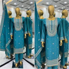 Occasion Wear Blue Color Silk Embroidery Work Silk Salwar Suit