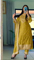 Occasion Wear Yellow Color Silk Embroidery Work Silk Salwar Suit