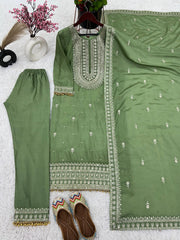 Occasion Wear Green Color Silk Embroidery Work Silk Salwar SuiT